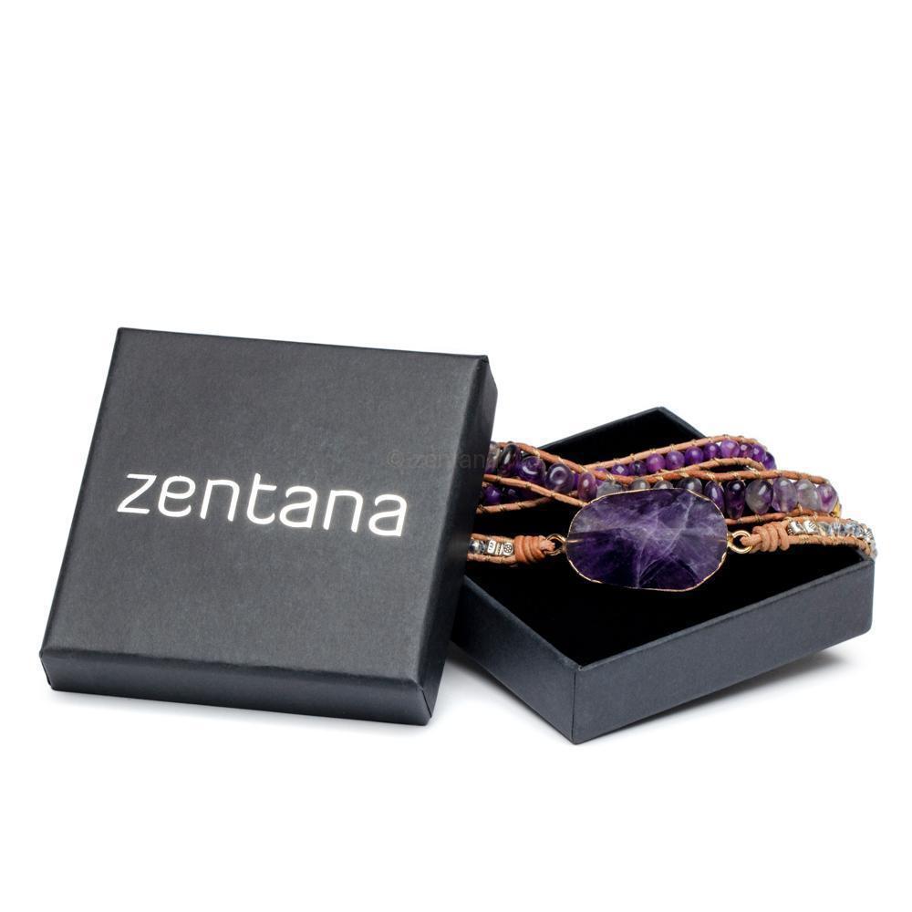 Wikkelarmband - Amethist & Leer - Grof Geslepen - Inzicht-Wikkelarmband amethist-Zentana