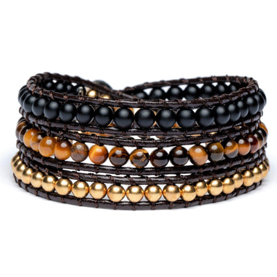 Wikkelarmband Balans - Tijgeroog & Frosted Agaat - Positiviteit-Wikkelarmband-Zentana