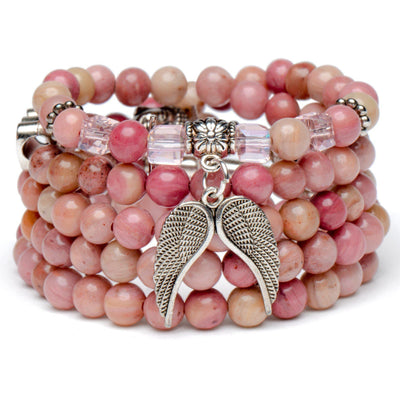 Wikkelarmband Bohemian Ibiza - Roze Rhodoniet - Engel Vleugels - Zelfliefde-Wikkelarmband rhodoniet-Zentana