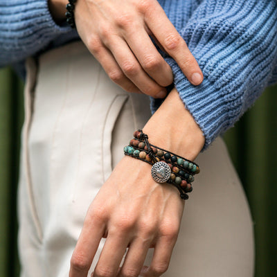 Wikkelarmband Bohemian - Leer & Jaspis - Liefde-Wikkelarmband-Zentana
