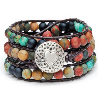 Wikkelarmband Bohemian - Leer & Jaspis - Liefde-Wikkelarmband-Zentana