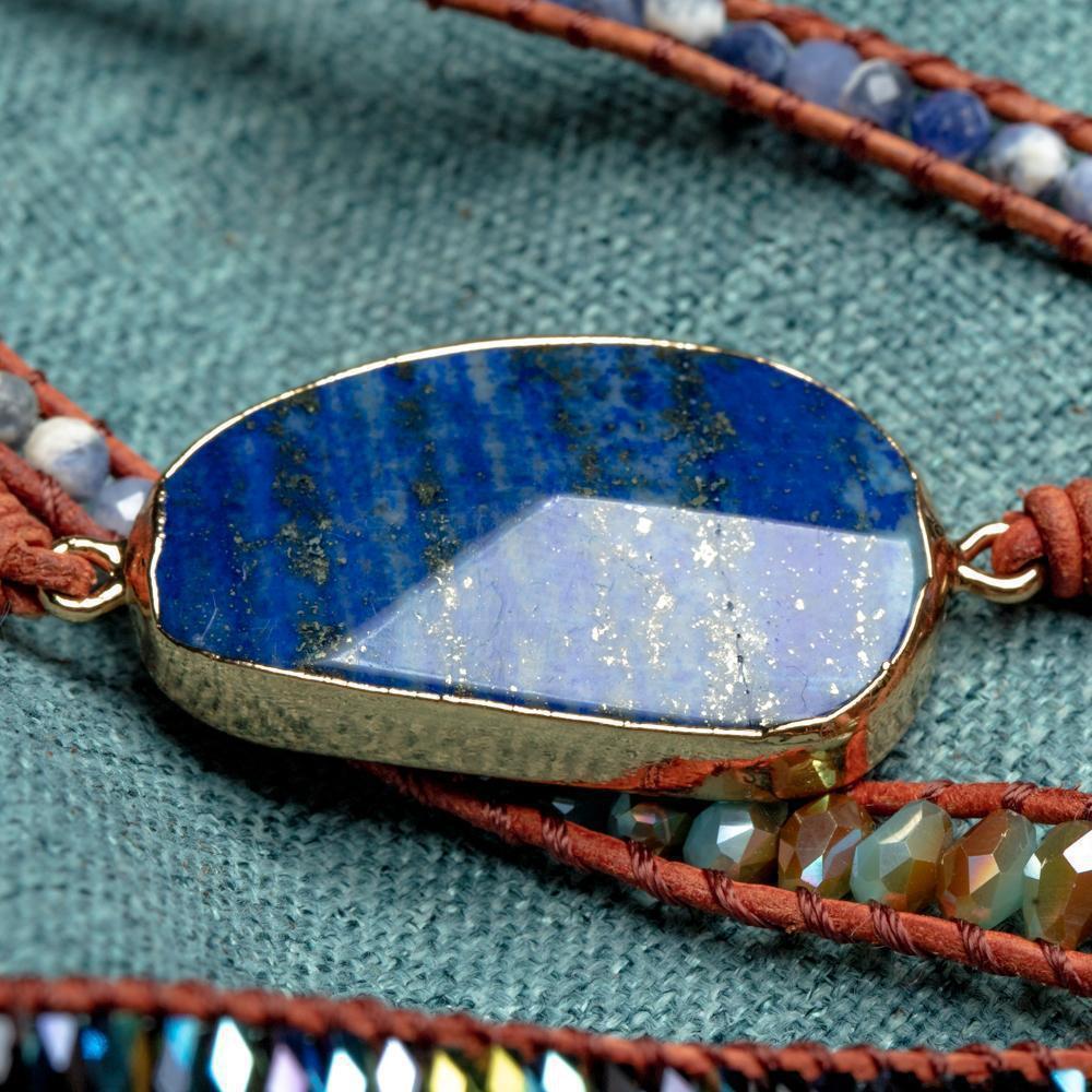 Wikkelarmband - Lapis Lazuli & Sodaliet - Grof Geslepen - Optimisme-Wikkelarmband lapis lazuli-Zentana