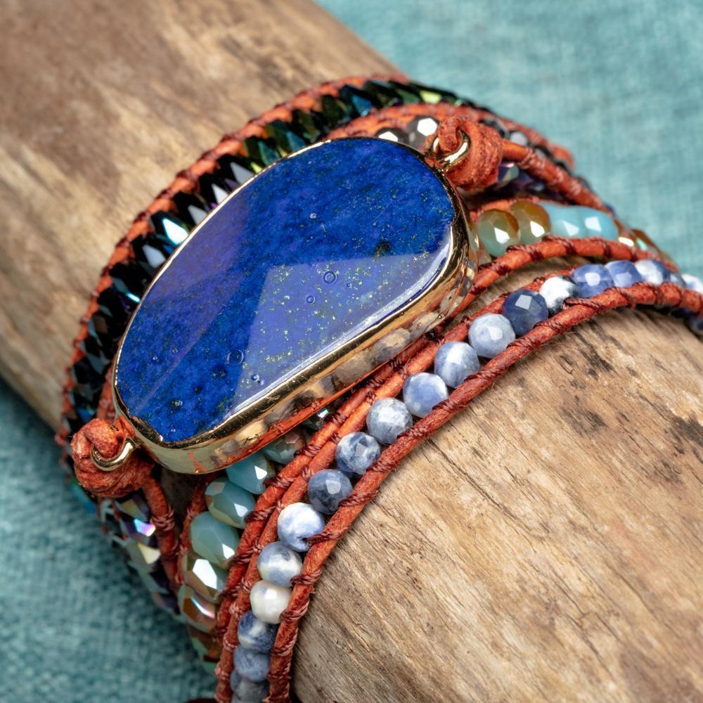 Wikkelarmband - Lapis Lazuli & Sodaliet - Grof Geslepen - Optimisme-Wikkelarmband lapis lazuli-Zentana