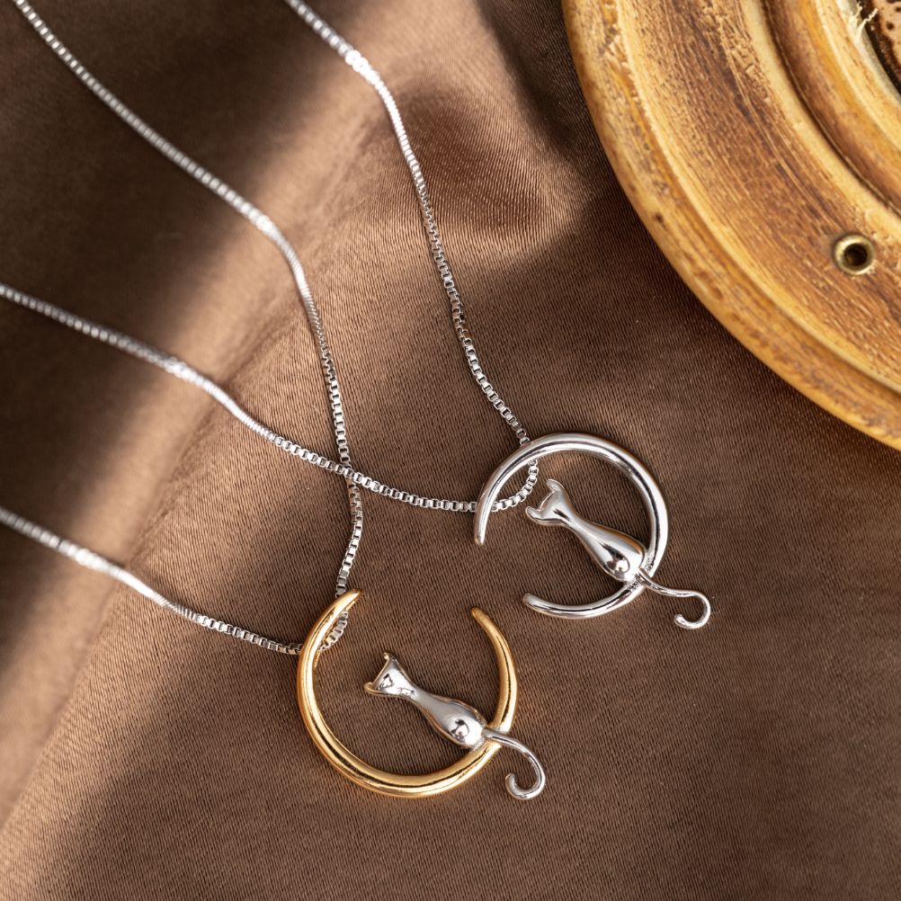 Belons Meisjesketting 925 sterling zilveren kat maan hanger ketting voor vrouwen kinderen, verstelbare ketting Belons Meisjesketting 925 sterling zilveren kat maan hanger ketting voor vrouwen kinderen, verstelbare ketting