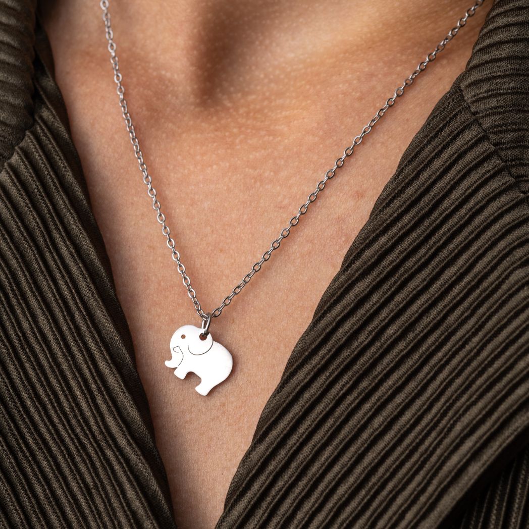 Olifant Ketting - RVS - Zilver - Wijsheid Olifant Ketting - RVS - Zilver - Wijsheid