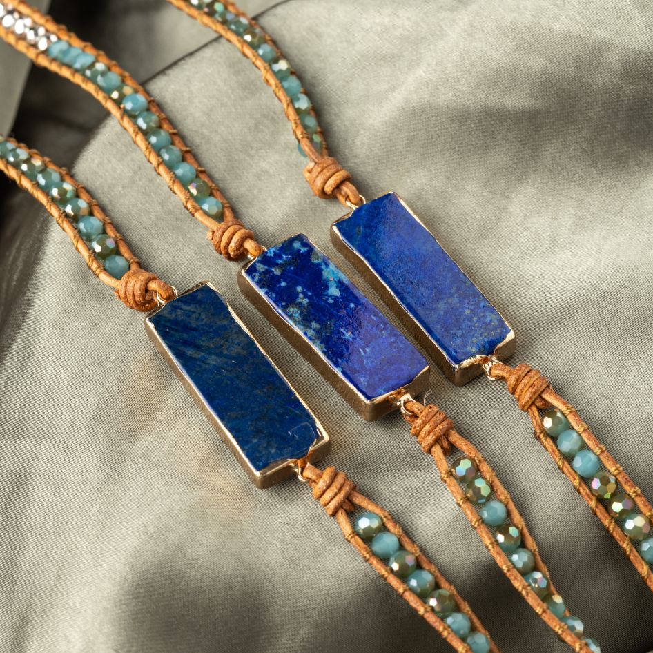 Lapis Lazuli Wikkelarmband - Blok - Verstelbaar