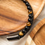 Armband Dubbel - Gevlochten Leer - Tijgeroog & Onyx - RVS Sluiting