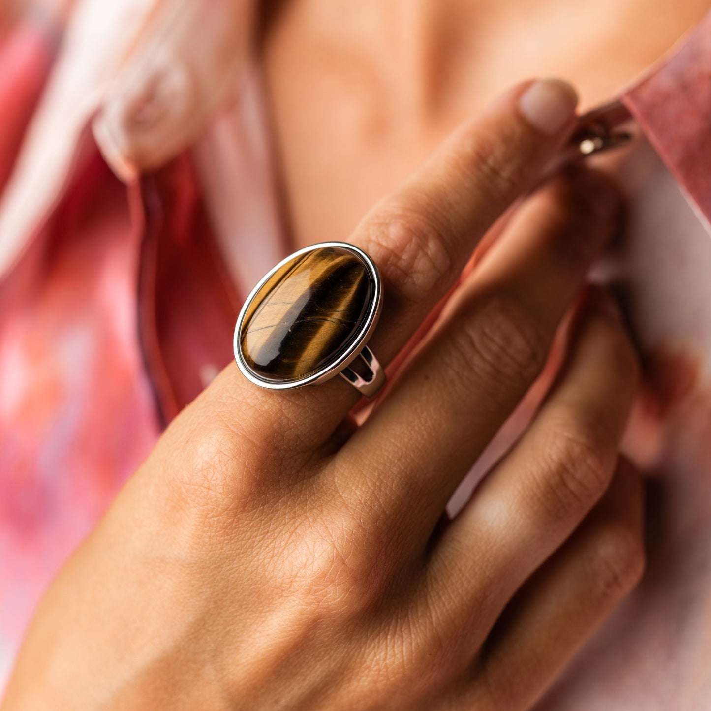 Tijgeroog Ring - Cabochon Edelsteen - Inzicht