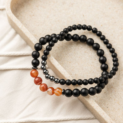 Set van 2 - Balans Armbanden - Onyx & Agaat - Doelgerichtheid