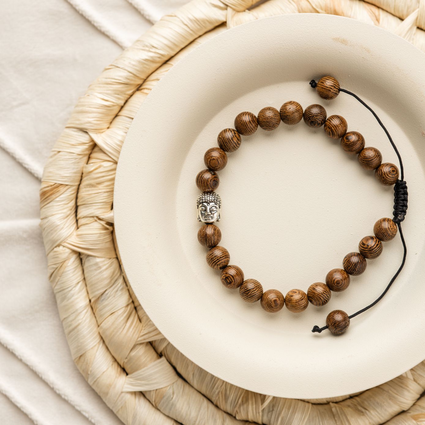 Boeddha Armband - Wengé Hout & Buddha - Verstelbaar