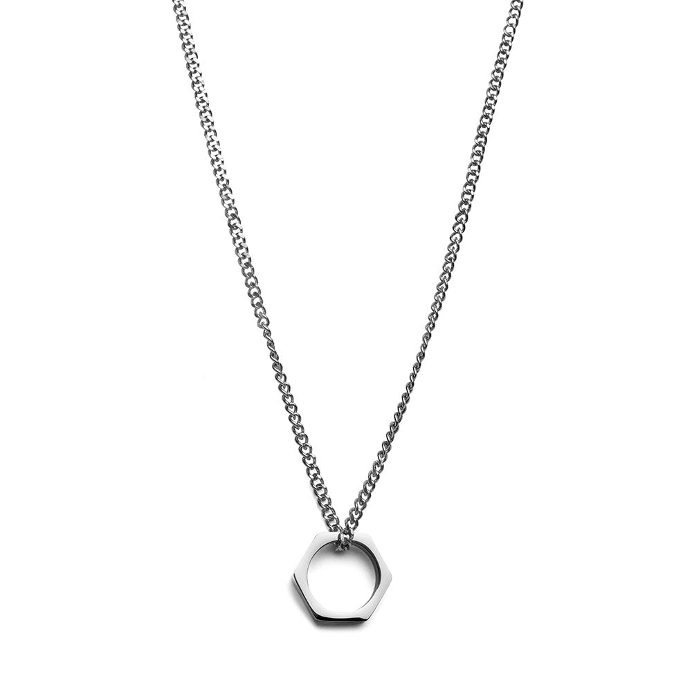 Minimalistische Ketting - RVS Moer - Hexagonaal - Zilver