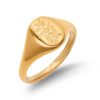 Theeblad Ring - Zegelring 18K Goud Verguld - Bloemenring