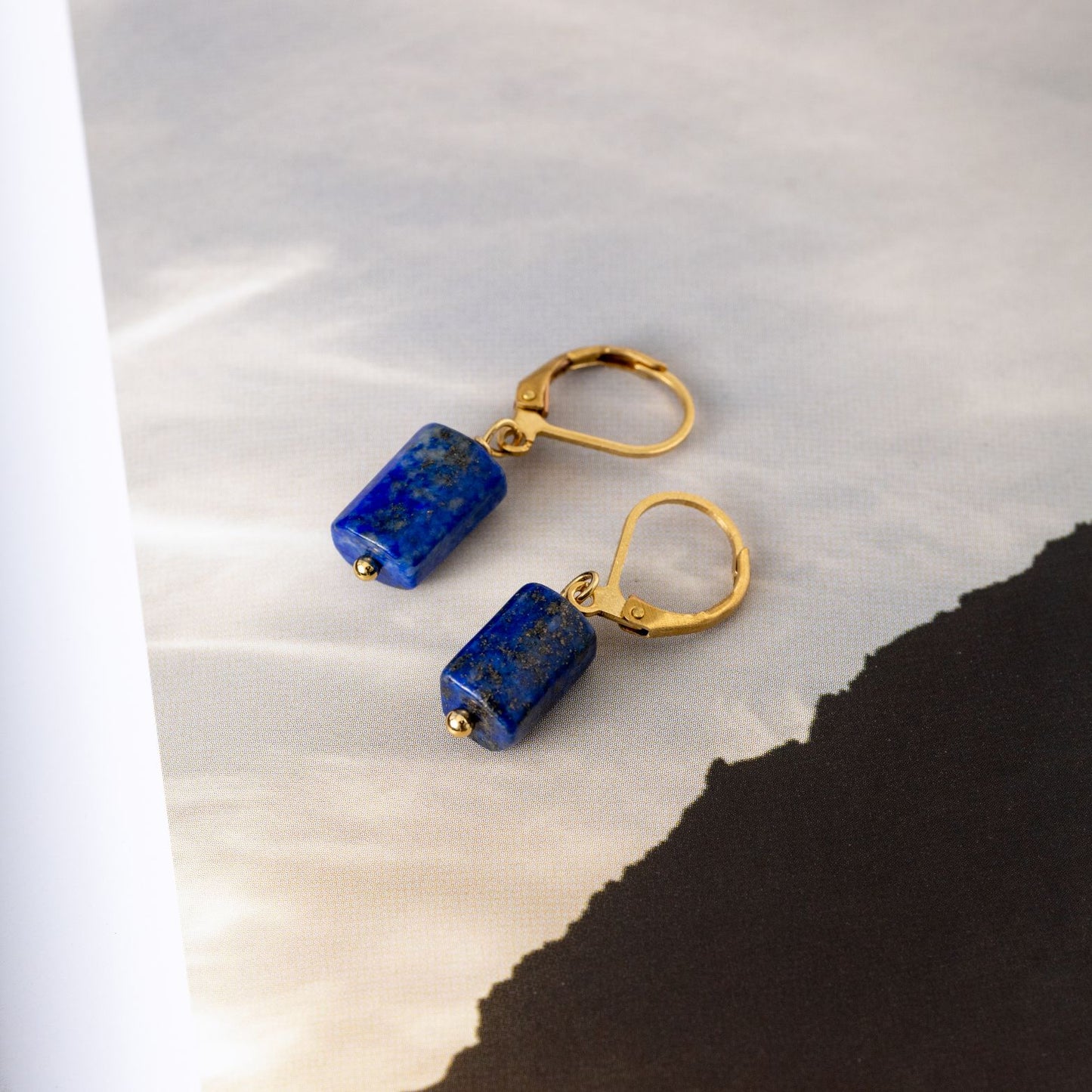 Lapis Lazuli Oorbellen - Edelsteen Oorhangers - RVS Goud - Wijsheid