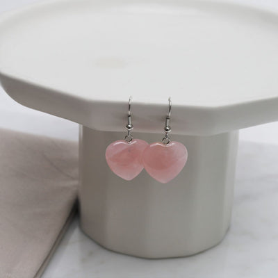 Rozenkwarts Hartje Oorhanger - Edelsteen Hart - RVS Oorbellen