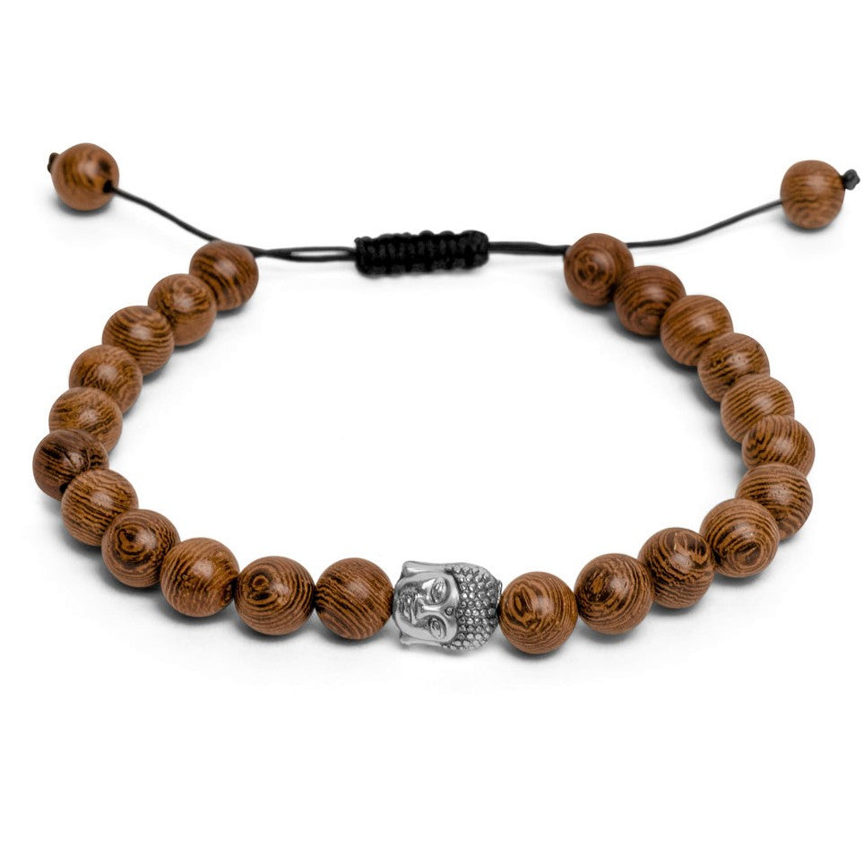 Boeddha Armband - Wengé Hout & Buddha - Verstelbaar