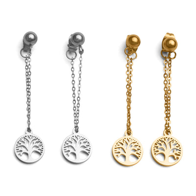 Set van 2 - Tree of Life Oorhangers - RVS Oorbellen - Levensboom Oorbellen