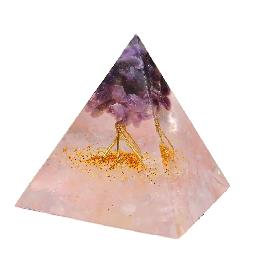 Orgonite Piramide - Amethist & Rozenkwarts Edelstenen - Orgon Levensboom