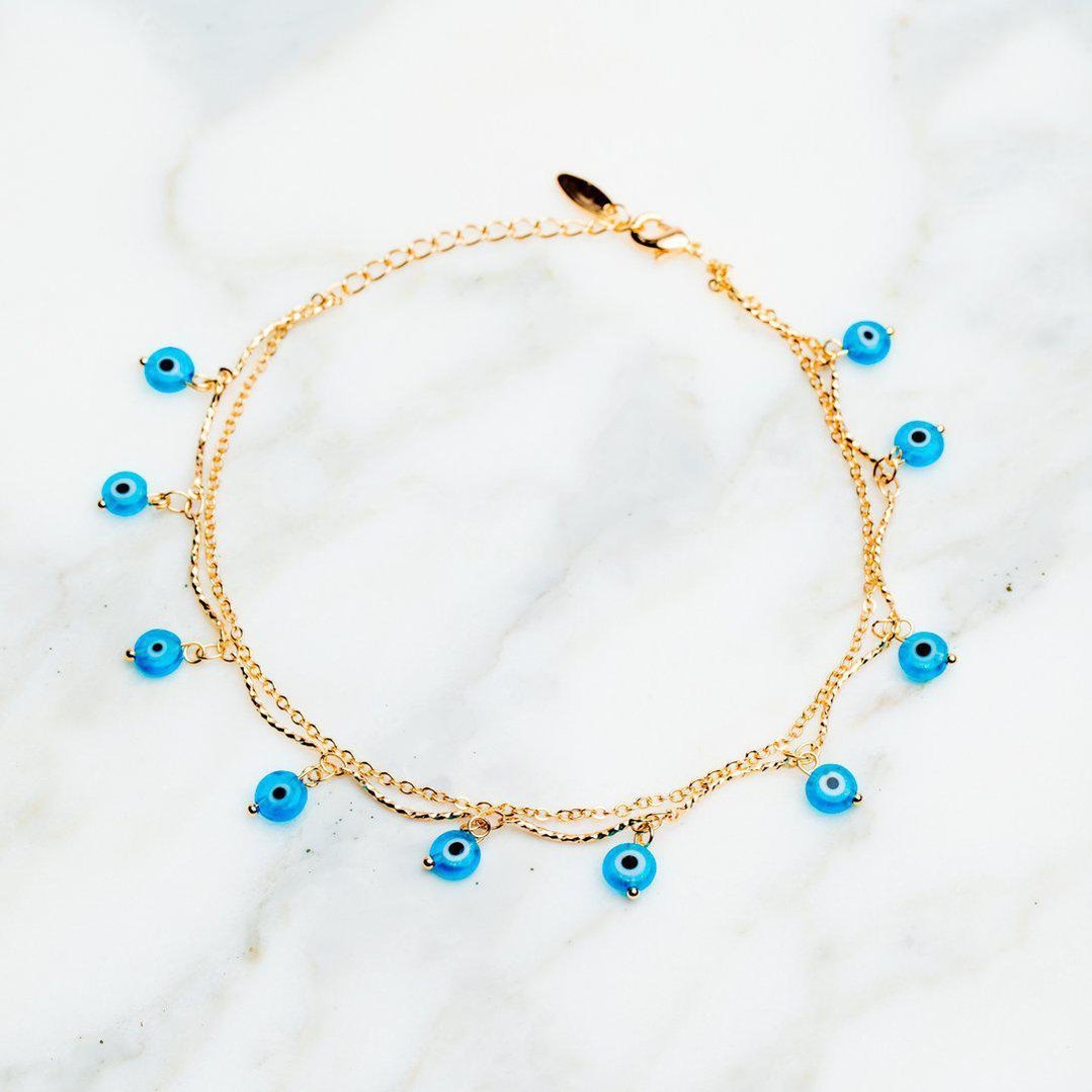 Enkelbandje - Voetenbandje Bedeltjes - Voetsieraad Boze Oogjes Oceaanblauw - Bescherming-Enkelbandje Boze Oog-Zentana