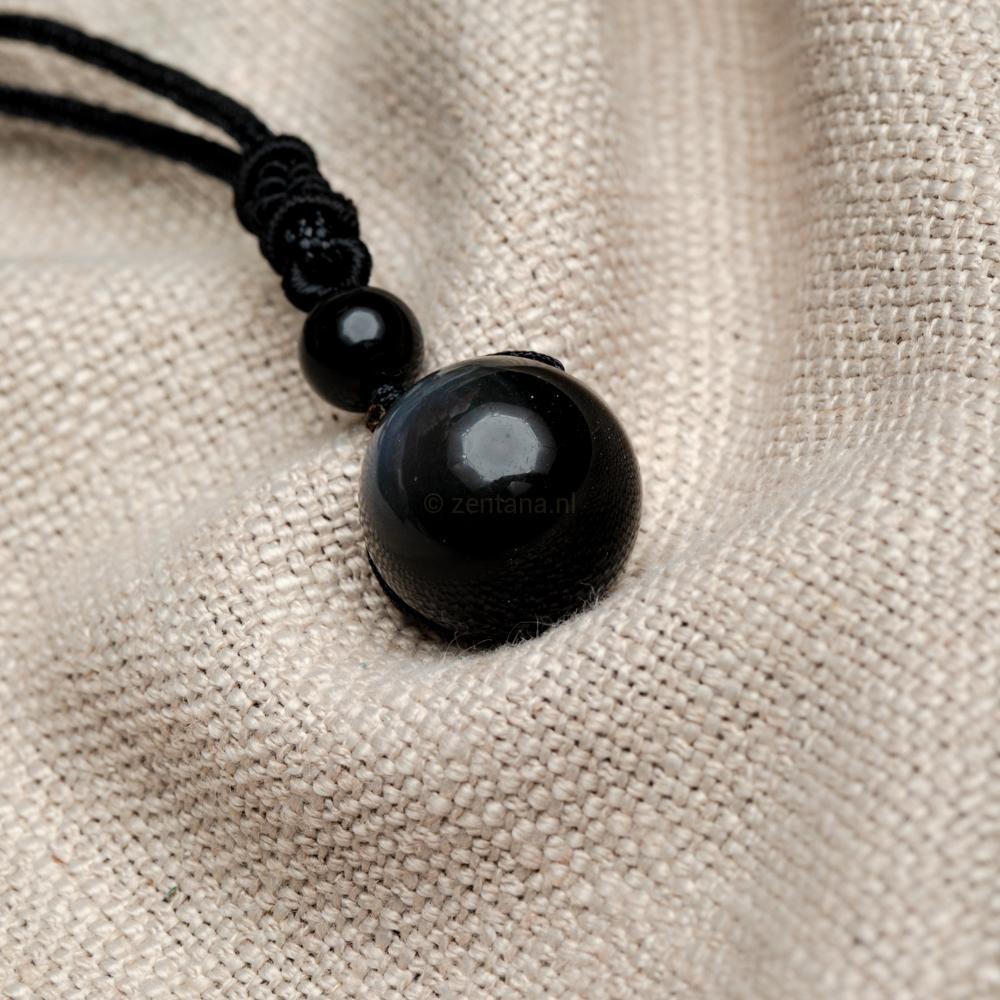 Obsidiaan Ketting - Zwarte Regenboog - Doorgronding-Ketting-Zwart-16mm Steen-Zentana