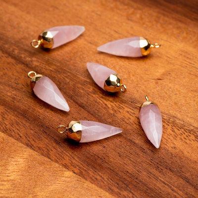 Set van 3 - Ketting Hangers - Rozenkwarts Punt Hangertjes - Zelfliefde-Set rozenkwarts hangers-Zentana
