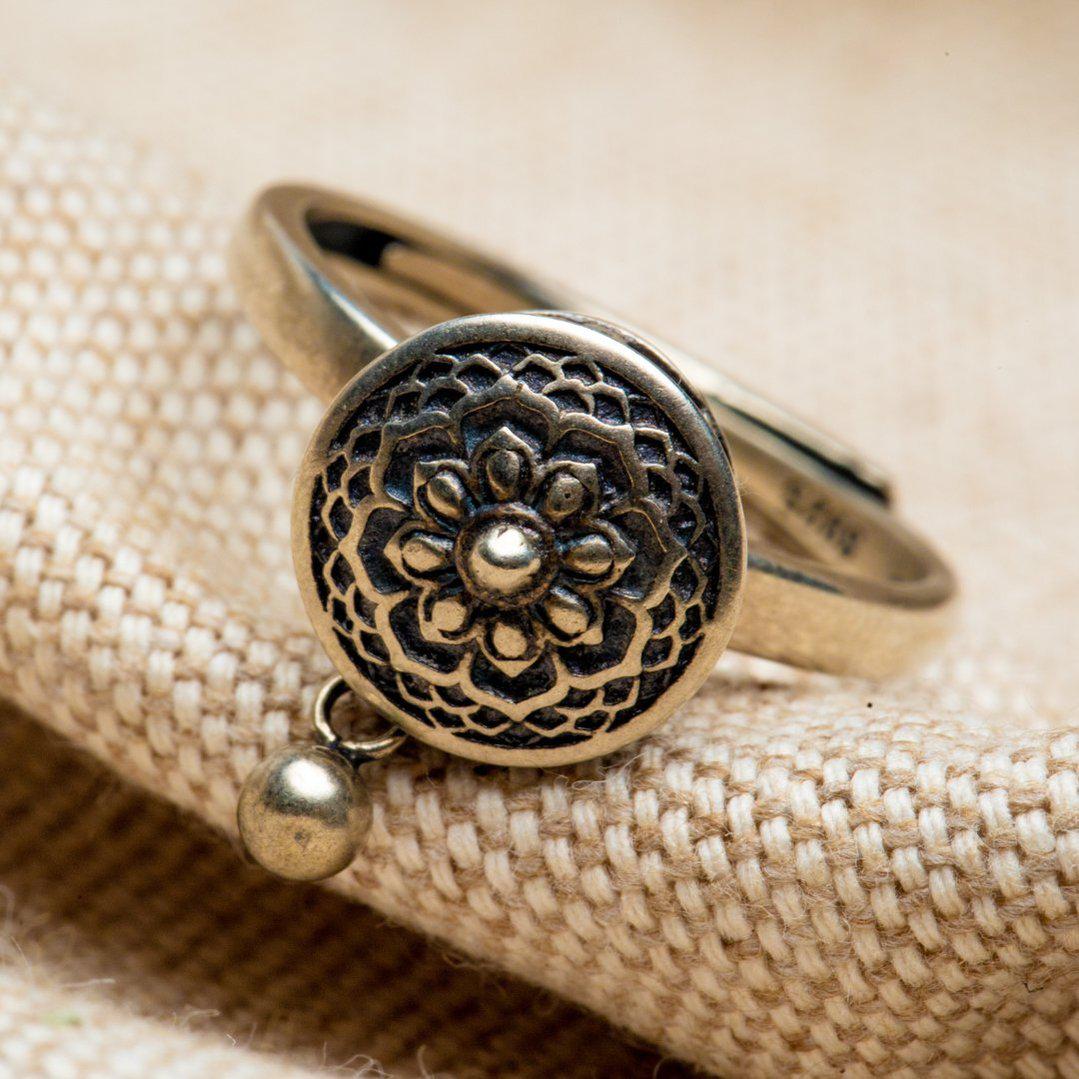 Tibetaanse Lotus Mandala Ring - 925 sterling zilver - Gebedsmolen - Geluksring-Ring Mandala-Zentana